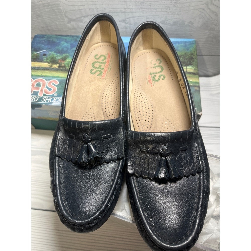 SAS Comfort Women's Black Leather Tassel Loafer Slip On Shoes Comfort Shop 9N